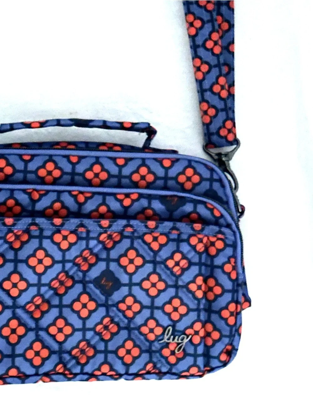 lug Scoop SE Crossbody in Blue with Orange Geometric Design RFID